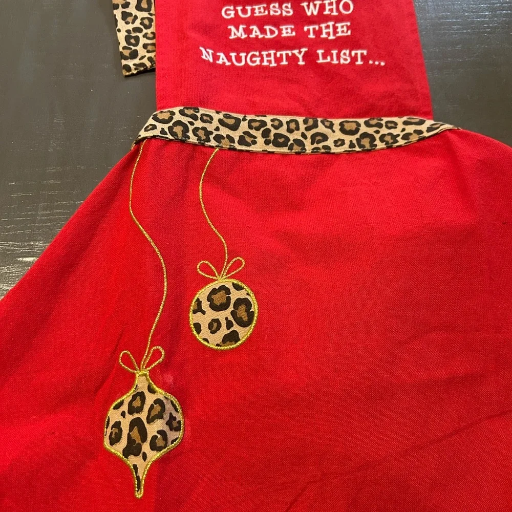 TIS THE SEASON brand new Red and Leopard Print women’s Apron Christmas